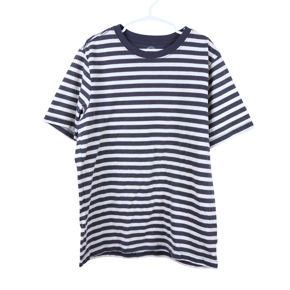 Kids Striped Short Sleeve‎ Tee Shirt Navy Blue & White Cotton Blend Top Size 6/7
